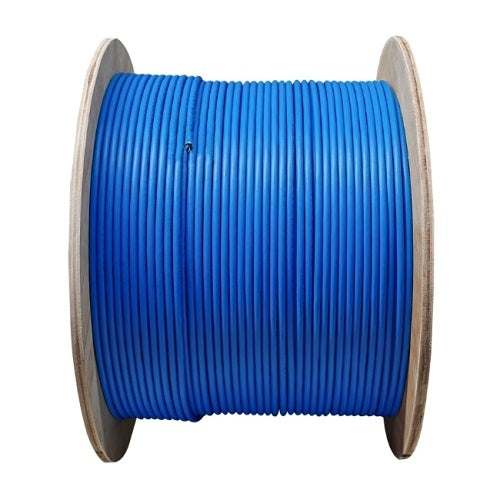 ADI PRO 0E-CMR6BLPS CAT6+ Shielded Riser Cable 1000ft Blue
A large spool of bright blue electrical wire or cable on a plain white background.