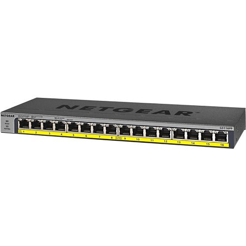 Netgear GS116PP 16-Port Gigabit PoE+ Switch 183W FlexPoE
NETGEAR network switch with 10 Ethernet ports on a white background