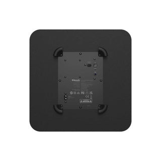 Back view of a black electronic device on a white background