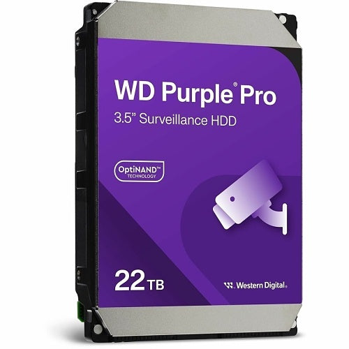 Western Digital Purple Pro 22TB surveillance HDD on a white background