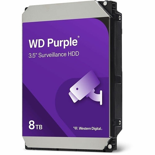 Western Digital WD85PURZ WD Purple 8TB Surveillance Hard Drive
Western Digital Purple 8TB surveillance HDD on a white background