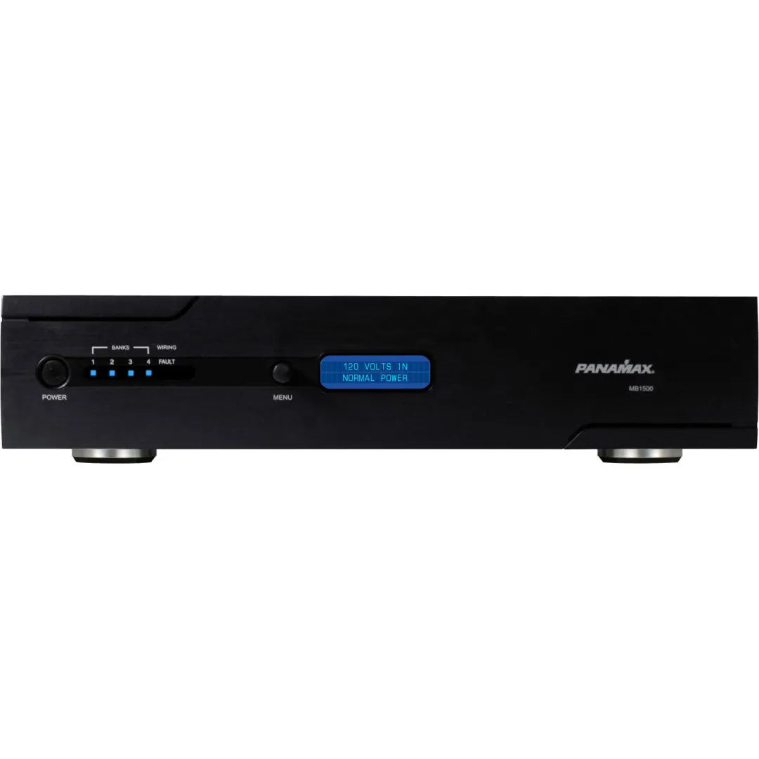 Panamax MB1500 1500VA UPS AVM IR Smart Control Power Conditioner
Black electronic device with 'Panamax' branding on a white background