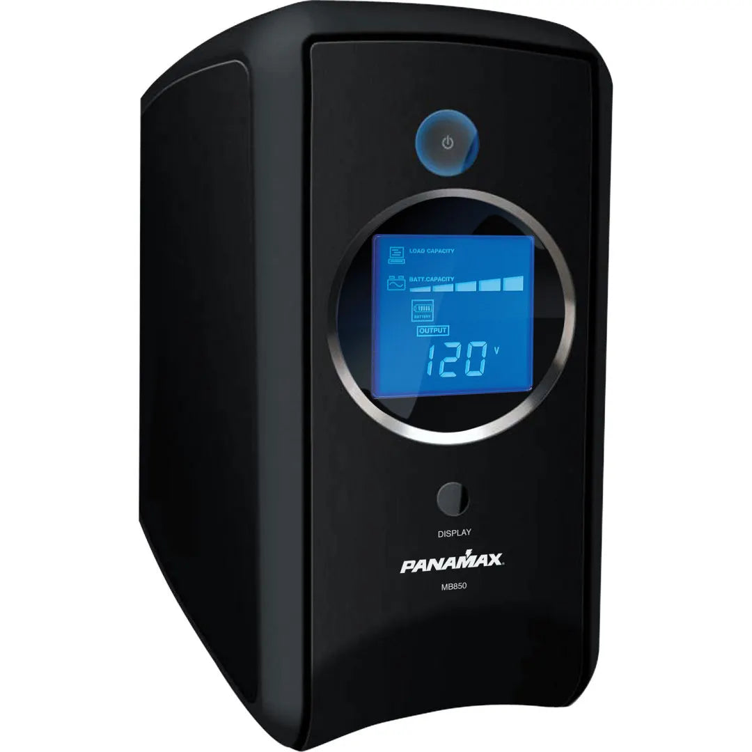 Panamax MB850 UPS 850VA Battery Backup UPS Surge Coax Protection
Black Panamax power station with digital display on a white background