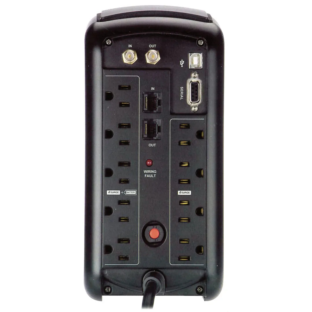 Panamax MB850 UPS 850VA Battery Backup UPS Surge Coax Protection
Black power strip with multiple outlets and connectors on a white background