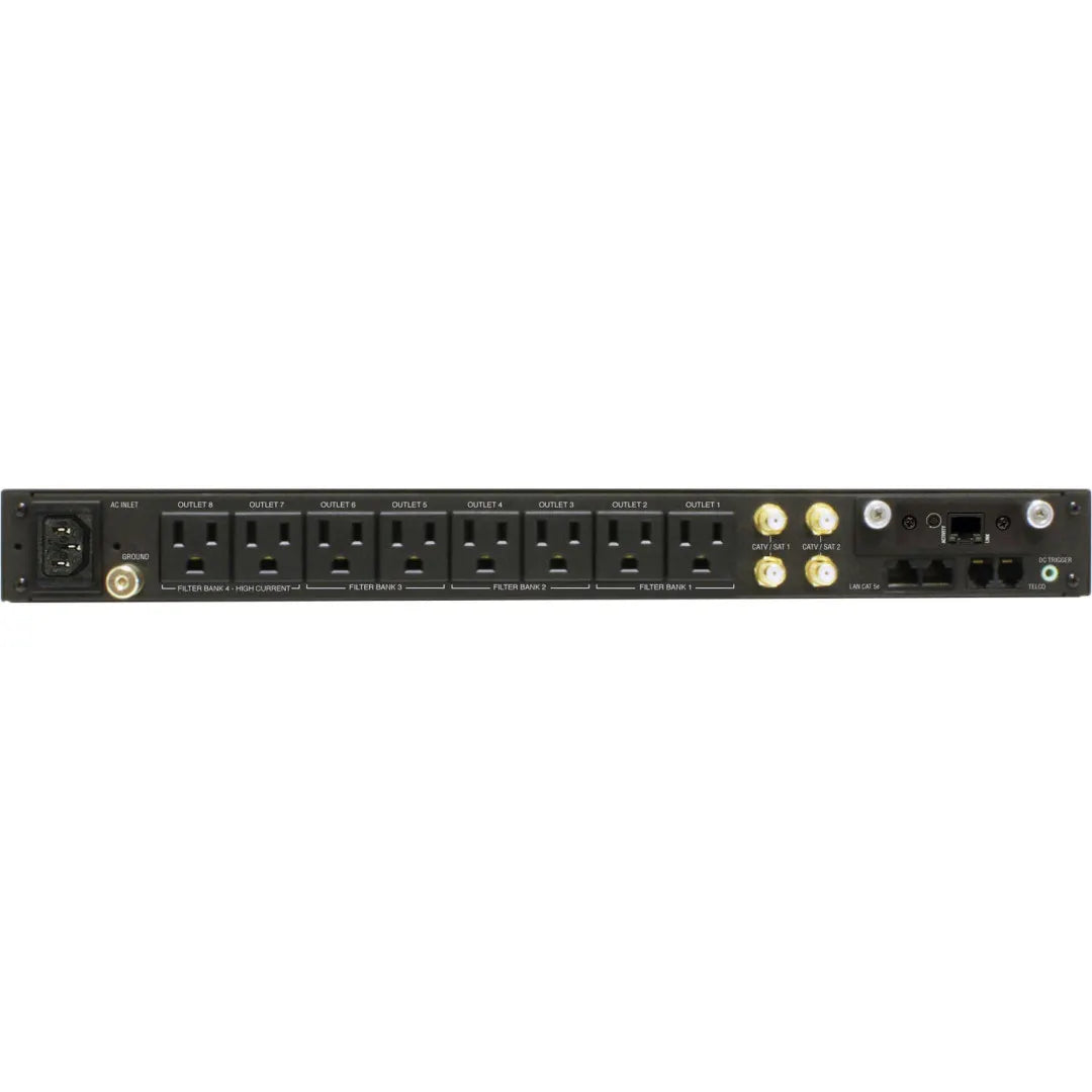 Panamax M4315-PRO 15A BlueBOLT 8 Outlet Power Conditioner UPS
Black power strip with multiple outlets and control buttons on a white background