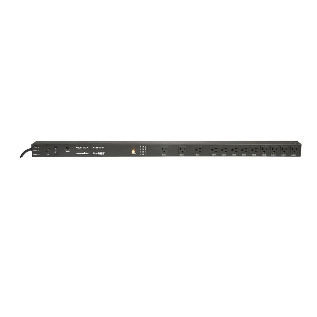Panamax VT1512-IP 12-Outlet BlueBOLT Vertical Surge Conditioner
Black power strip with multiple outlets on a white background