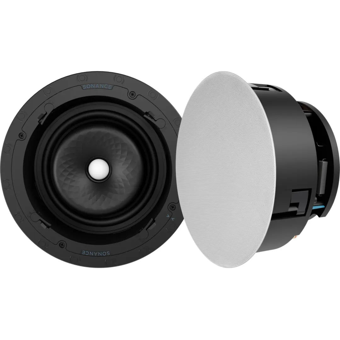 Sonance VX86R Premium 2-Way 8 Inch In-Ceiling Speaker Pair side and front view