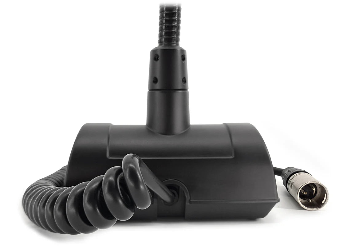 Pure Resonance Audio PTT1 Desktop Paging Mic Push-to-Talk
Black microphone with coiled cable on a white background