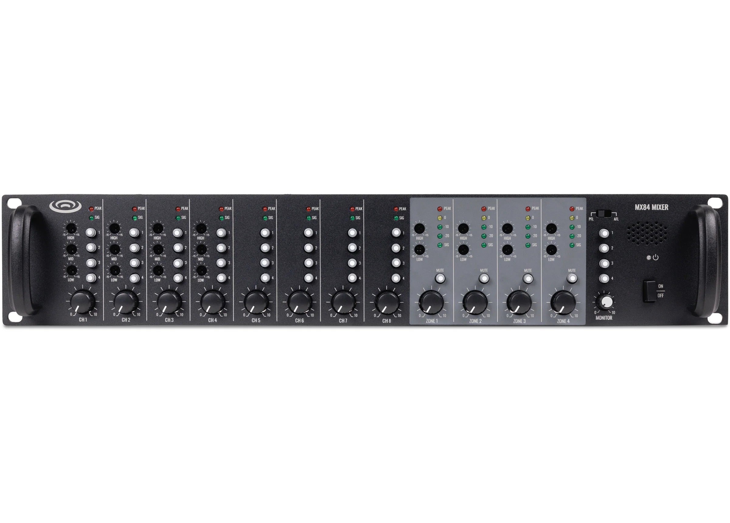 Pure Resonance Audio MX84 Multi-Zone 8-Channel 4-Zone Mixer Front