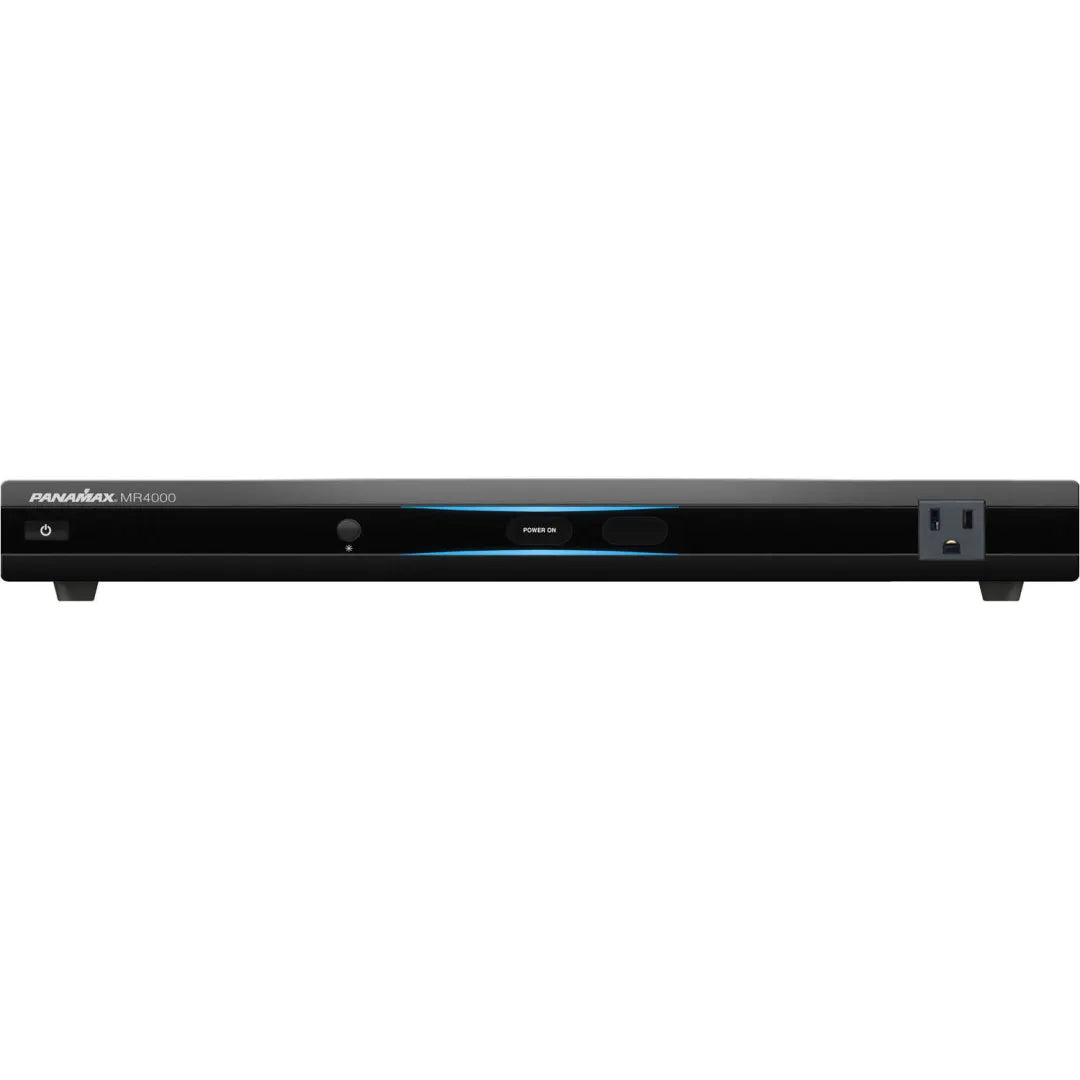 Panamax MR4000 8-Outlet AV Power Conditioner LAN Protection
Black electronic device with brand logo on a white background