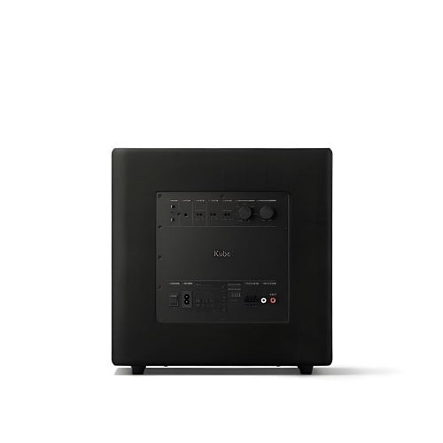 KEF Kube10 MIE 10 Inch Powered Sealed Active Subwoofer 300W RMS
Black subwoofer with control panel on a white background