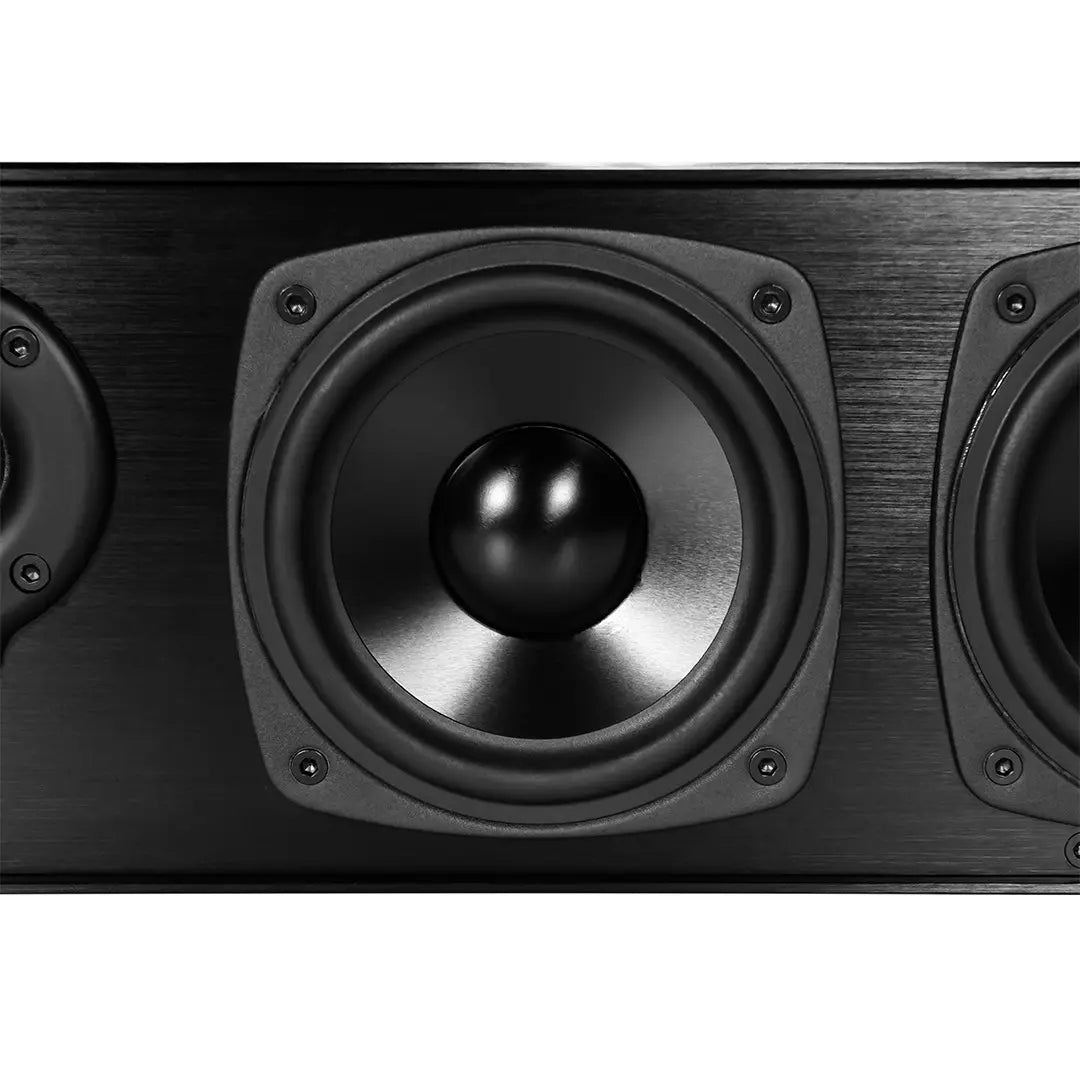 Elura LCR1 Passive 1-Channel Wall Mountable Speaker Close-up of a speaker with a wooden finish on a white background
