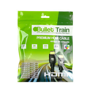 AVPro BT-10KUHD-005 0.5 M 10K 48Gbps HDMI Cable
Green packaging of Bullet Train HDMI cable on a white background