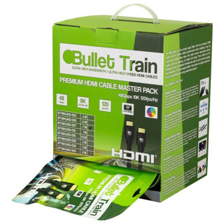 AVPro BT-10KUHD-040 4 M 10K 48Gbps HDMI Cable
Green packaging of Bullet Train HDMI cable master pack on a white background