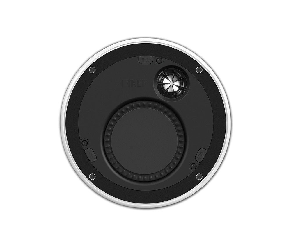 KEF CI160TR Ultra-Slim 6.5 Inch Round In-Ceiling Single Speaker
Round black speaker with silver rim on a white background