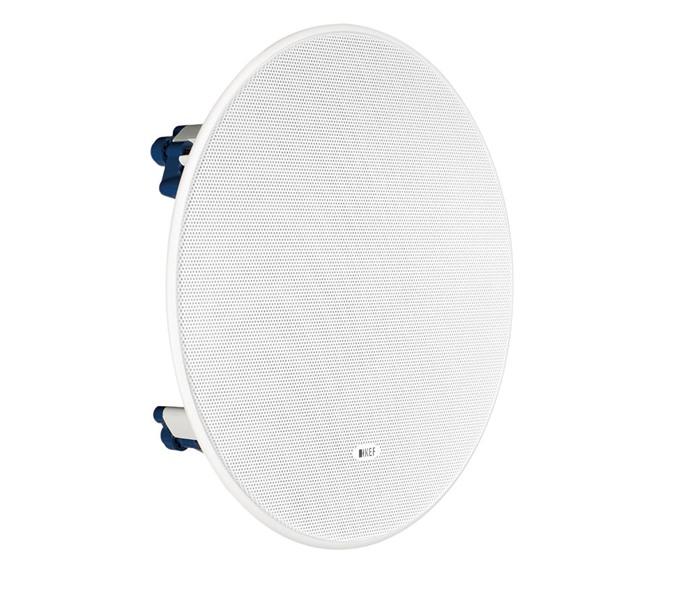 KEF CI200ER 8 Inch Round In-Ceiling Uni-Q Driver Single Speaker
White ceiling speaker on a white background