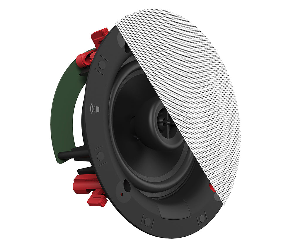 Klipsch DS-160CDT 6.5 Inch In-Ceiling Speaker Pivoting Tweeter
Ceiling speaker with white grille on a white background