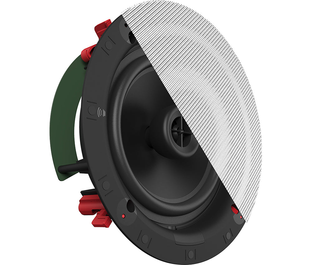 Klipsch DS-180CDT 8 Inch In-Ceiling Audio Speaker Acoustic Design
Ceiling speaker with green and red accents on a white background