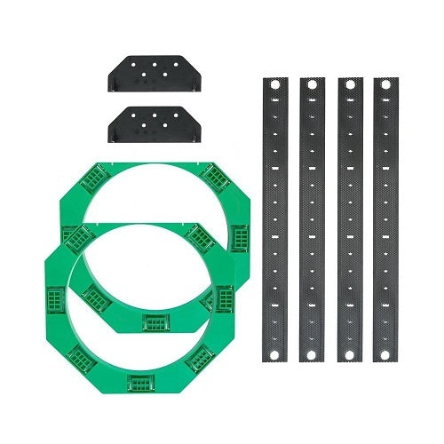 Episode ES-ESS-BRKT-IC-6 6 Inch Speaker Ceiling Brackets Pair
Set of green circular component, black bracket, and three black metal strips on a white background