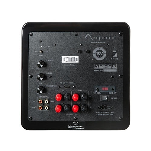 Episode ES-SUB-EVO8-250-BLK 8 Inch 260W Subwoofer DRiVE Amp Back connections view