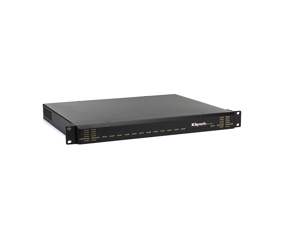 Klipsch KDA-1000 Pro 1000W DSP Control Amplifier Rackmount
Black audio equipment with Klipsch logo on a white background