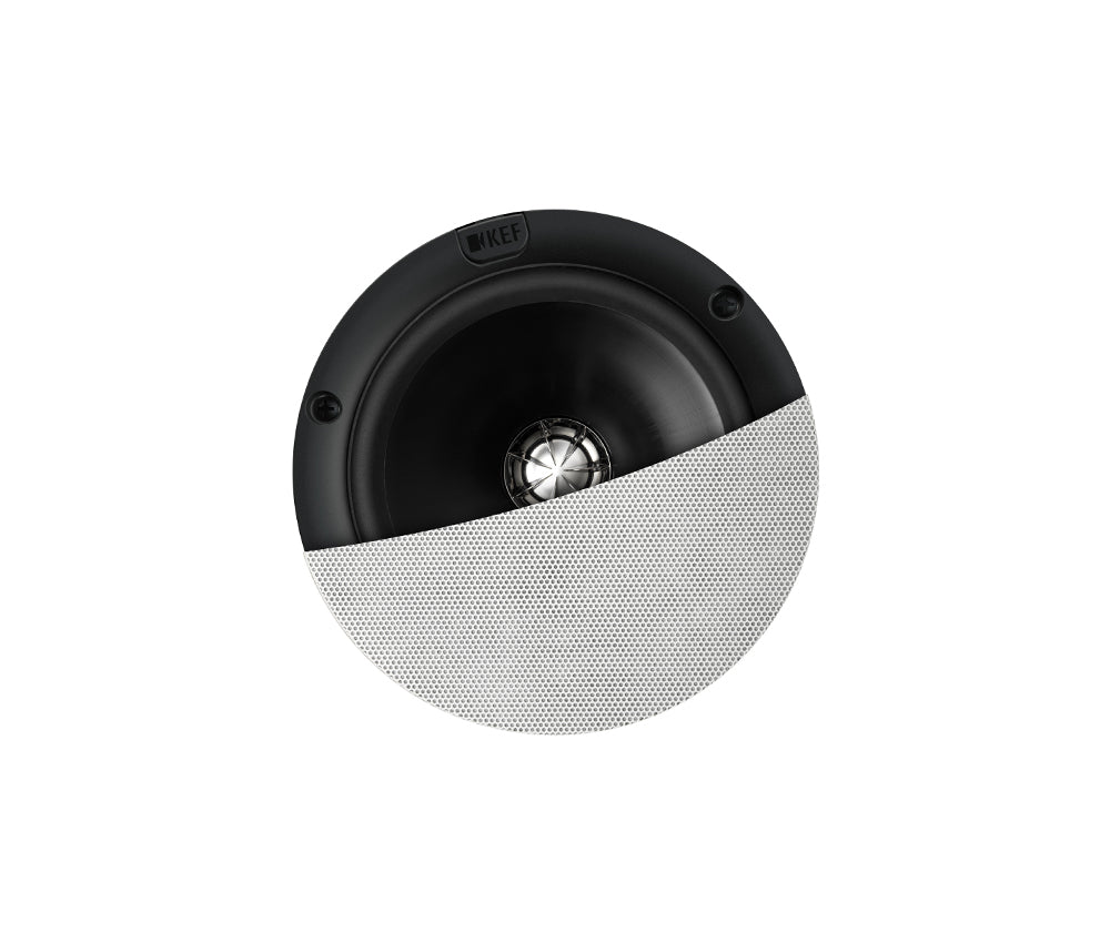 KEF Ci130QRfl 5.25 Inch Ceiling Round Frameless Single Speaker
Round ceiling speaker with black top and white bottom on a white background