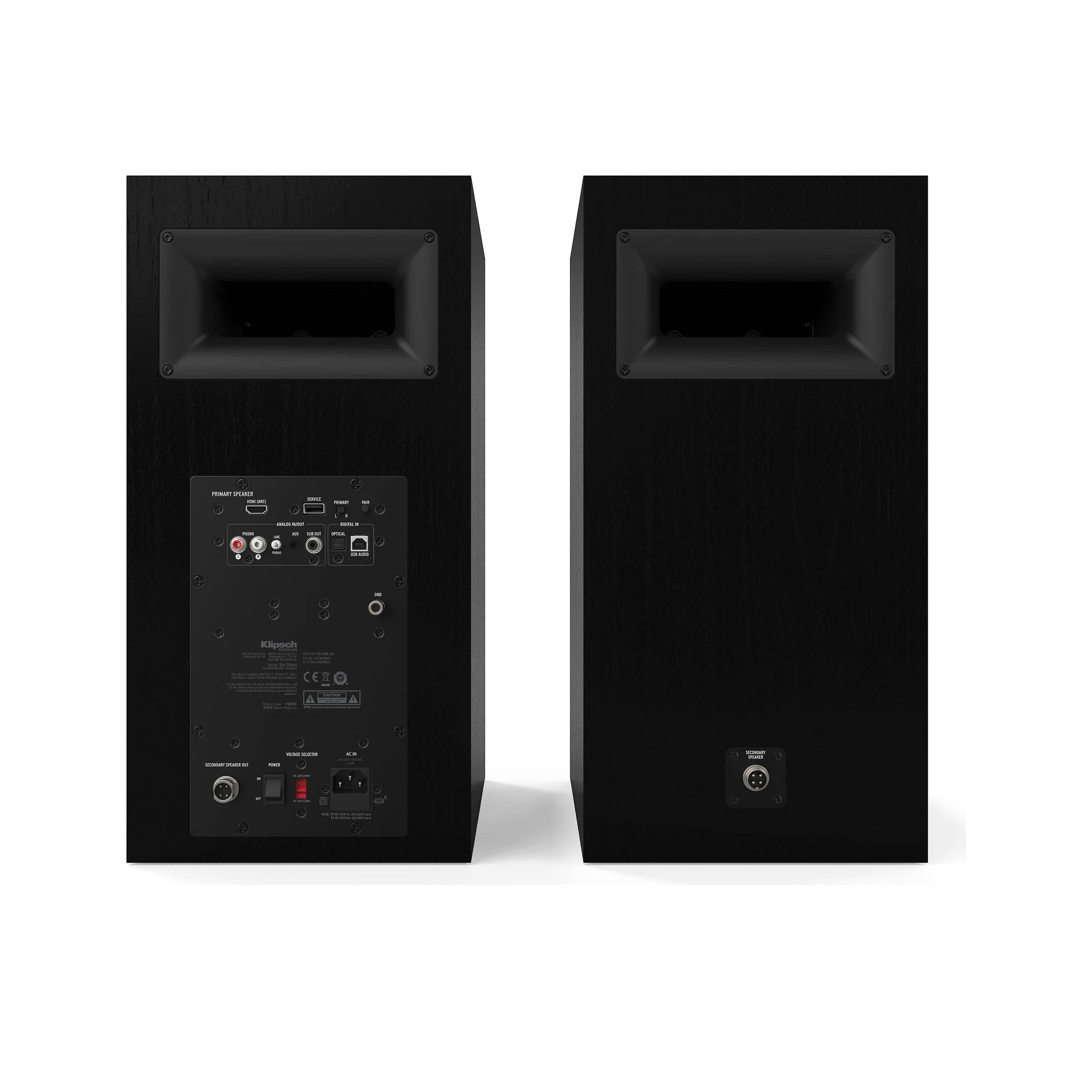 Klipsch The Nines Wireless Powered Speakers 480W Bluetooth Pair
Pair of black speakers on a white background