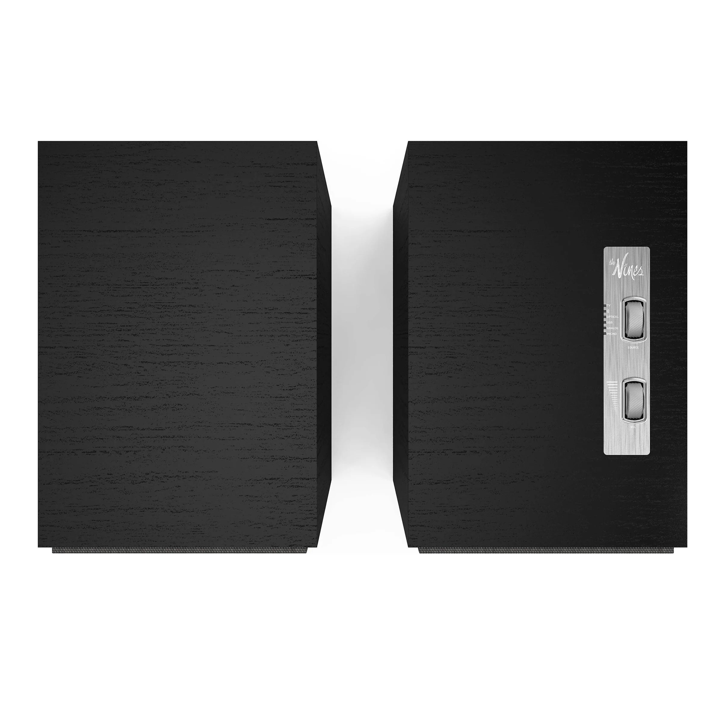 Klipsch The Nines Wireless Powered Speakers 480W Bluetooth Pair
Two black square panels with a metallic switch on a white background