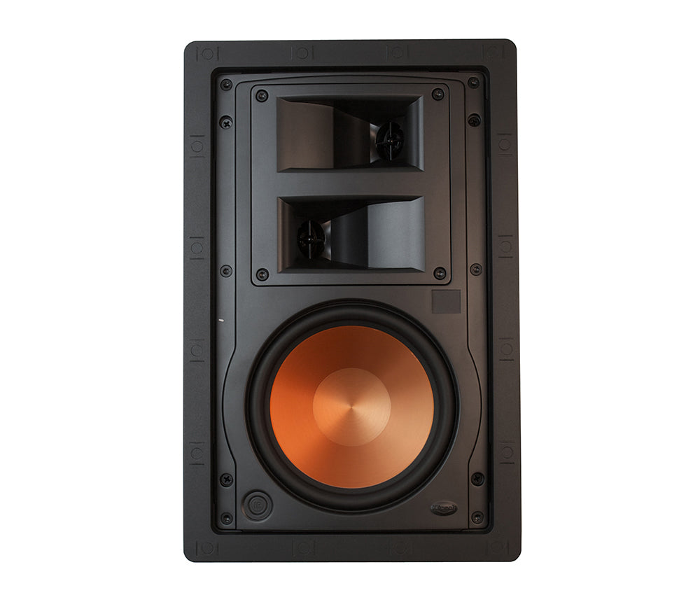 Klipsch R-5650-S II 6.5 Inch In-Wall Surround Slim Speaker
Black speaker with a prominent round driver on a white background