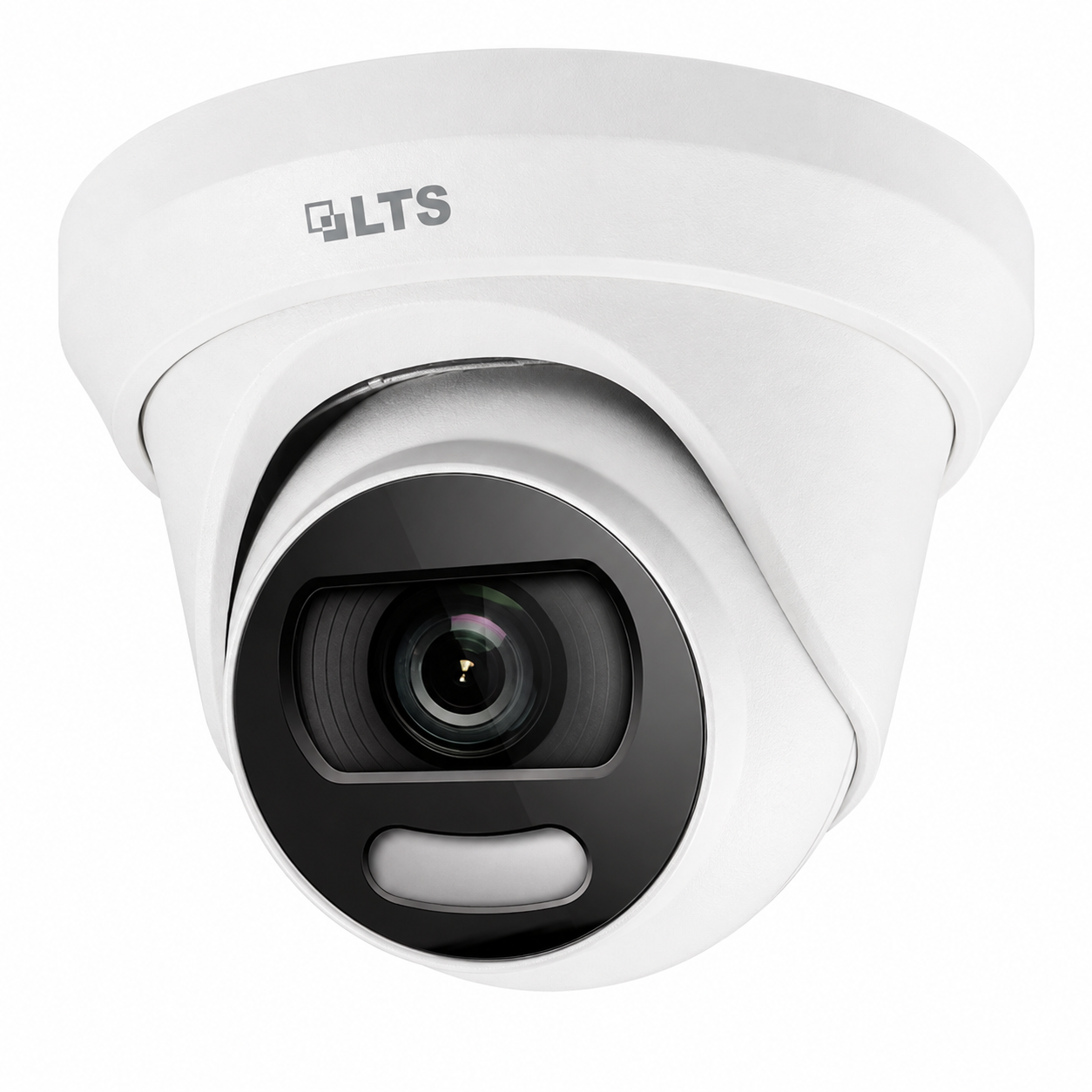 A white dome security camera with a black lens surround and the LTS logo printed on the top, shown against a plain white background.