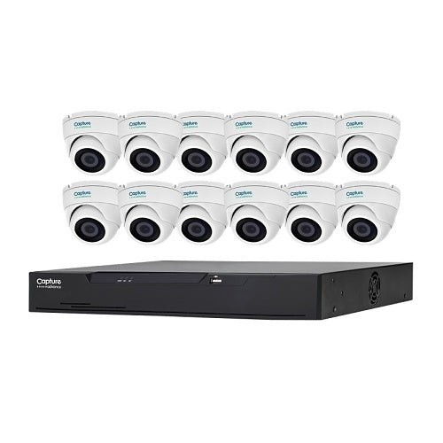 Set of security cameras with a DVR on a white background