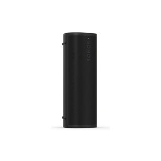 A black Sonos Roam 2 portable Bluetooth speaker standing upright on a white background.