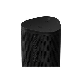 A black Sonos Roam 2 portable Bluetooth speaker closeup view on a white background