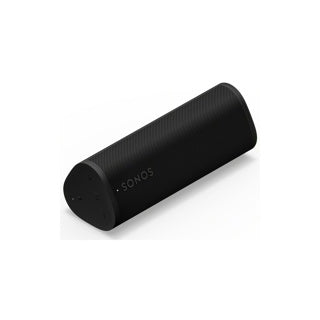 A black Sonos Roam 2 portable Bluetooth speaker standing wide on a white background.