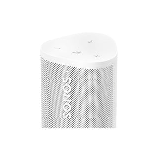A white Sonos Roam 2 portable Bluetooth speaker closeup on a white background.