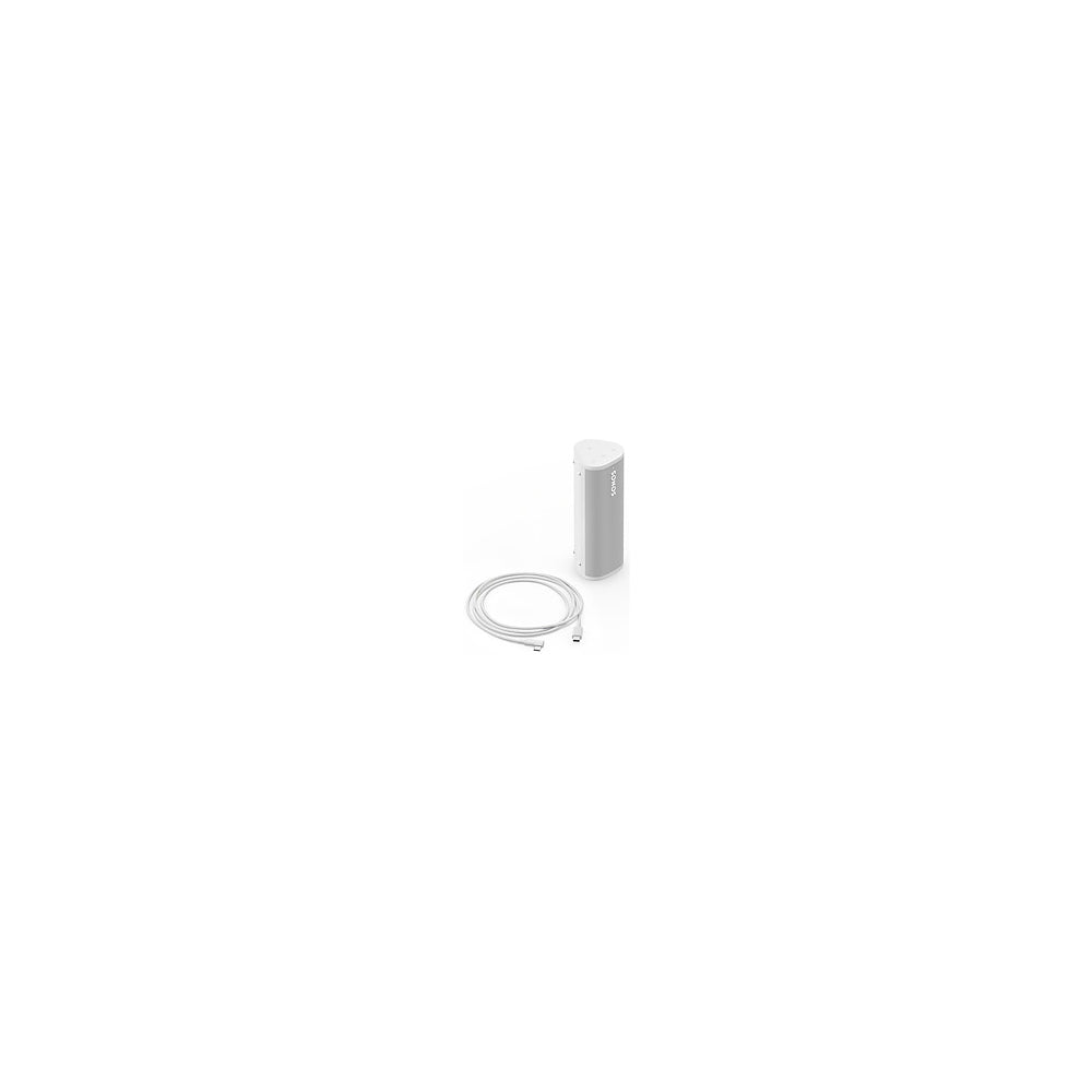 Sonos Roam 2 Portable Bluetooth Waterproof Smart Wireless Speaker
A white cylindrical electronic device with a short coiled cable, shown on a plain white background.