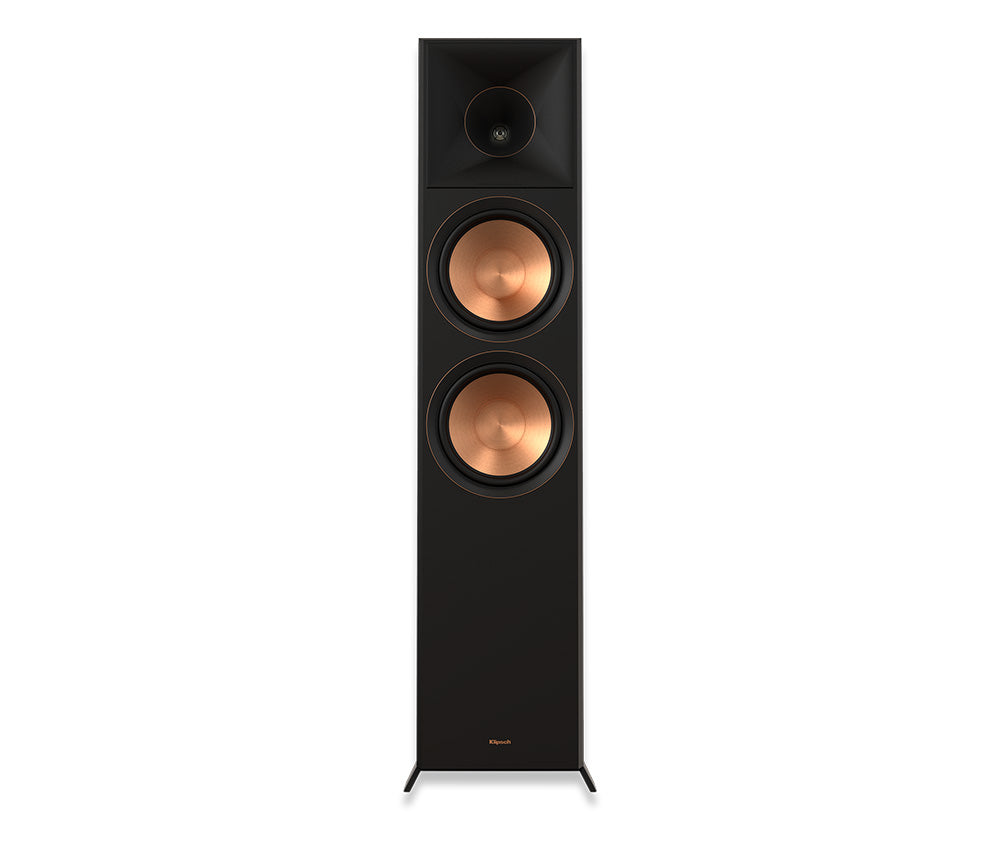 Klipsch RP-8000F II Dual 8 Inch Floorstanding Speaker Atmos Ready
Black floor-standing speaker with copper accents on a white background