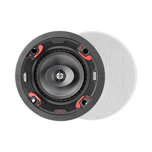 A 6-inch Episode Signature series in-ceiling speaker with a honeycomb woofer and titanium tweeter, featuring a black frame and a white grille.