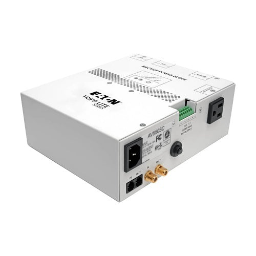 Eaton Tripp Lite AV550SC Structured Wiring UPS Power Block 550VA
White electronic power supply unit with various connectors on a white background