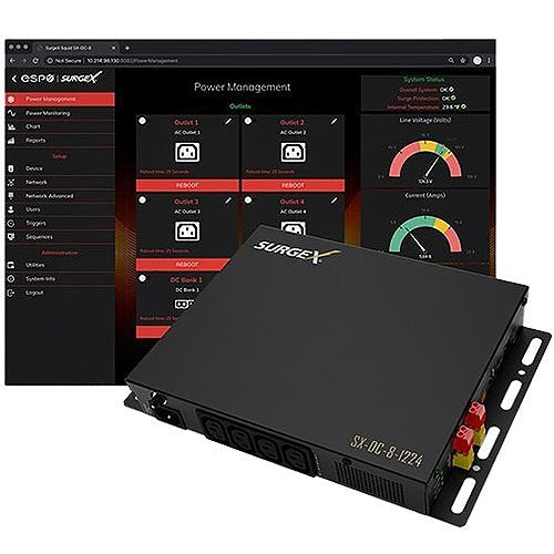 SurgeX SX-DC-8-1224-120 Compact IP Smart Surge Protector 120V
SurgeX power management device with software interface on a computer screen