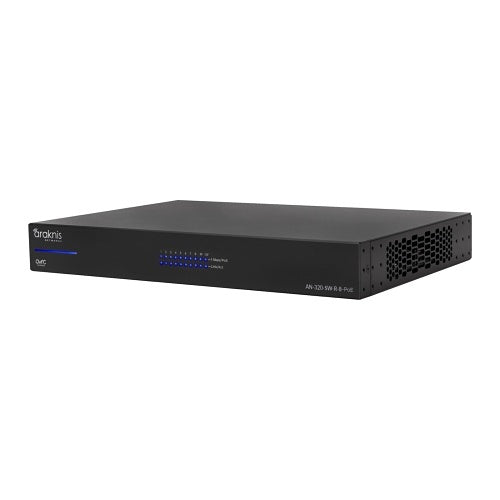 Araknis Networks AN-320-SW-R-8-POE 8-Port Managed Gigabit PoE+ Switch
Black network switch on a white background