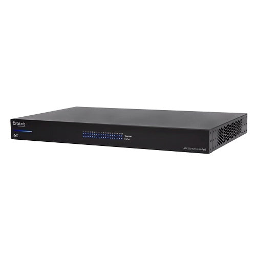 Araknis Networks AN-320-SW-R-16-POE 16-Port Gigabit PoE+ Switch
Black network switch with brand logo on a white background