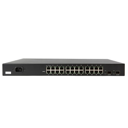Araknis Networks AN-320-SW-R-24-POE 24-Port Gigabit PoE+ Switch
Network switch with multiple ports on a white background