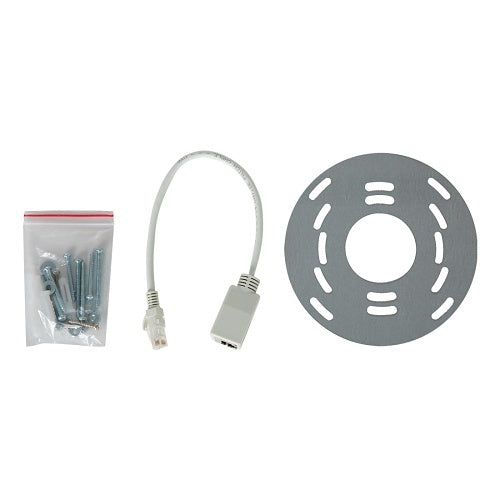 Araknis Networks AN-520-AP-I Wi-Fi 6 Indoor Wireless Access Point
Electrical components including a cable, connectors, and a circular metallic plate on a white background.