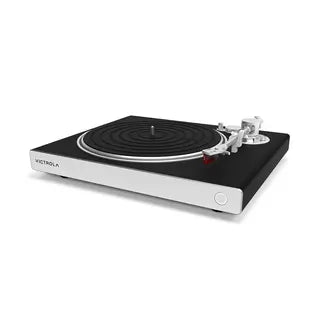 Victrola VPT2500BSL Carbon Hi-Res Turntable Ortofon Bluetooth
Turntable with a white base and black plinth on a white background