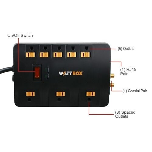 WattBox WB-200-8PS 8-Outlet Coax Ethernet Surge Protector top view