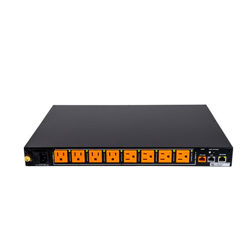 WattBox WB-900CH-SEC-IPVM-8 8-Outlet IP Power Conditioner
A black 8-port power distribution unit (PDU) with eight orange-accented US outlet sockets, shown from a front-facing perspective on a solid white background.