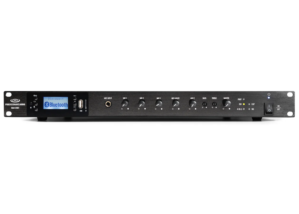 Pure Resonance Audio RMA120BT Bluetooth 120W Rack Mixer Amplifier Front