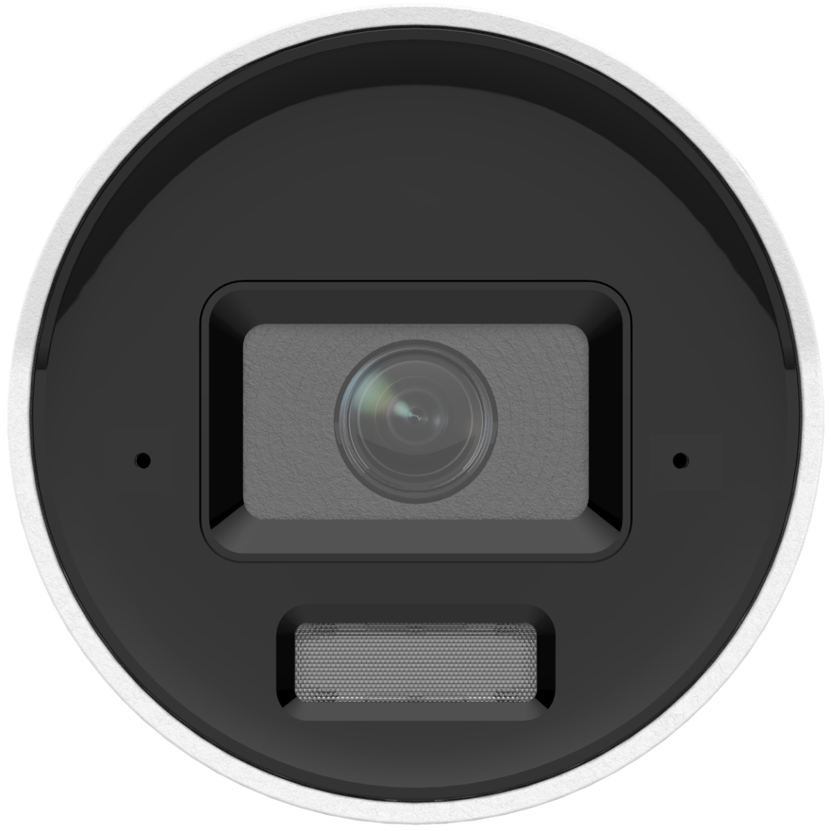 LTS CMIP8CD42WI-28AISP 4MP AI Color 24/7 Bullet Camera
A top-down view of a round black security camera or sensor with a white outer rim, featuring a central lens area and a small rectangular vent or grille near the bottom.