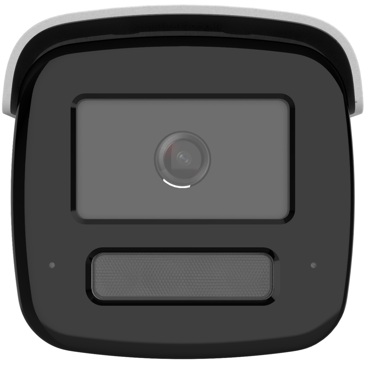 LTS CMIP9382WI-28SDL 8MP Active Deterrence Camera
A top-down view of a modern black security camera or video doorbell with a central lens and a textured speaker grille below, set against a plain white background.